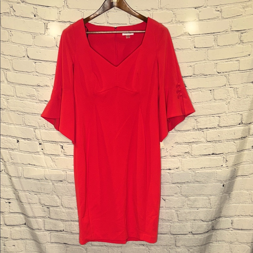 Calvin Klein Pink Ruffle Sleeve V-Neck Dress Size 10 Brand New W/Tags